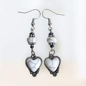Hand Crafted Cream Heart Drop Earrings 2⅛" Long Hypoallergenic